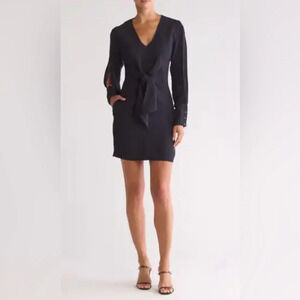 Reiss Diana V-Neck Long Sleeve Navy Women’s Designer Dress Size 6